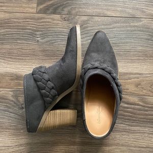 Charcoal gray heeled mules 7